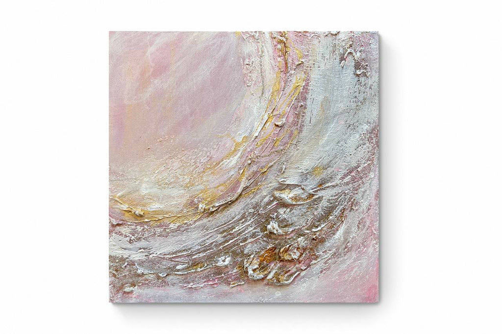 Turkish collection. Heavy textured painting, pink and golden paint “Falling down” small size 14"x14”. Neutral colors